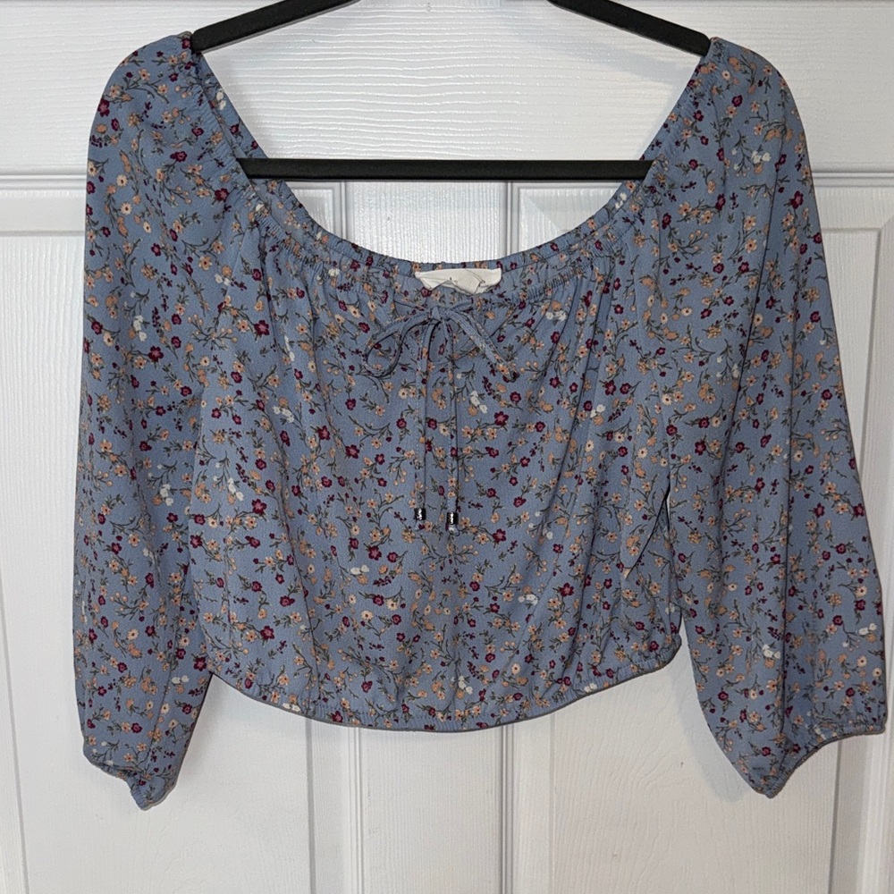 Pink Rose Blue Floral Blouse